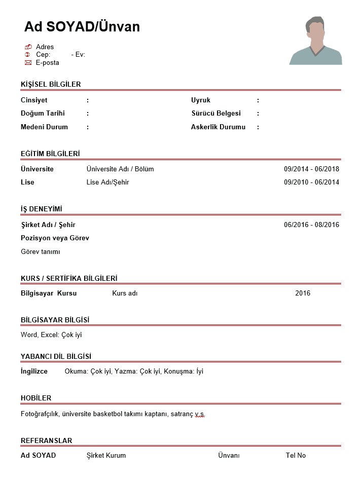 Word ve PDF Formatında Ücretsiz Boş CV Örnekleri - 2026