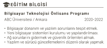 CV Hazırlamada eğitim bilgisi alanı