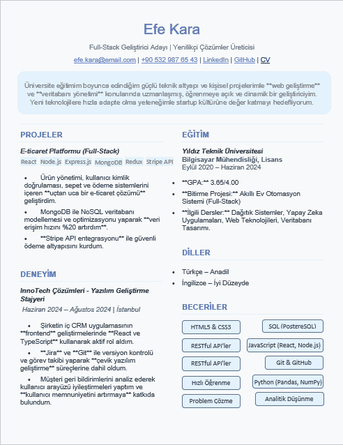 Her Sektöre Uygun 10+ Ücretsiz CV Örneği (Word Olarak İndir) Akademik odaklı yeni mezun CV